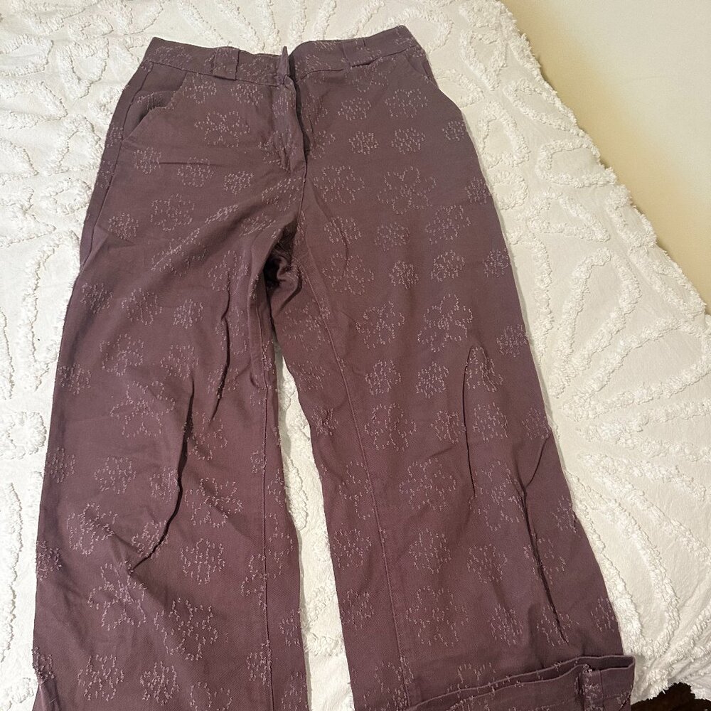Glasson Purple/Brown Pants with Flower Detailing
